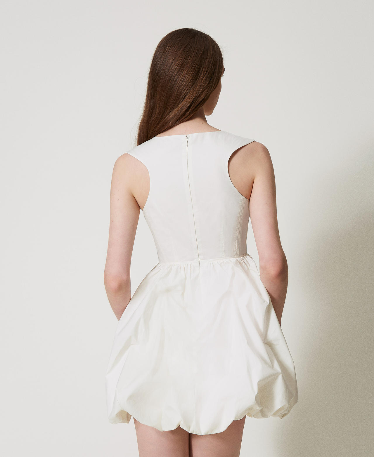 Short poplin balloon dress Sugar White Woman 251AP2301_00632_02