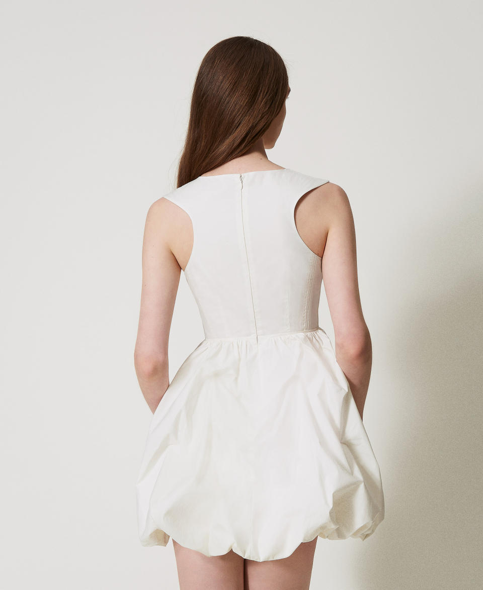 Short poplin balloon dress Sugar White Woman 251AP2301_00632_02