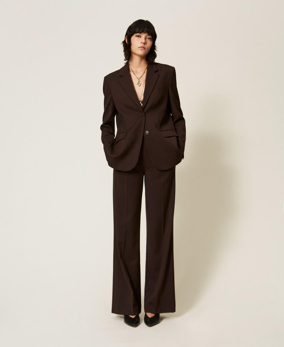 Blazer aus mattem Satin Kaffeeschokolade Frau 262TT2222_11946_T0
