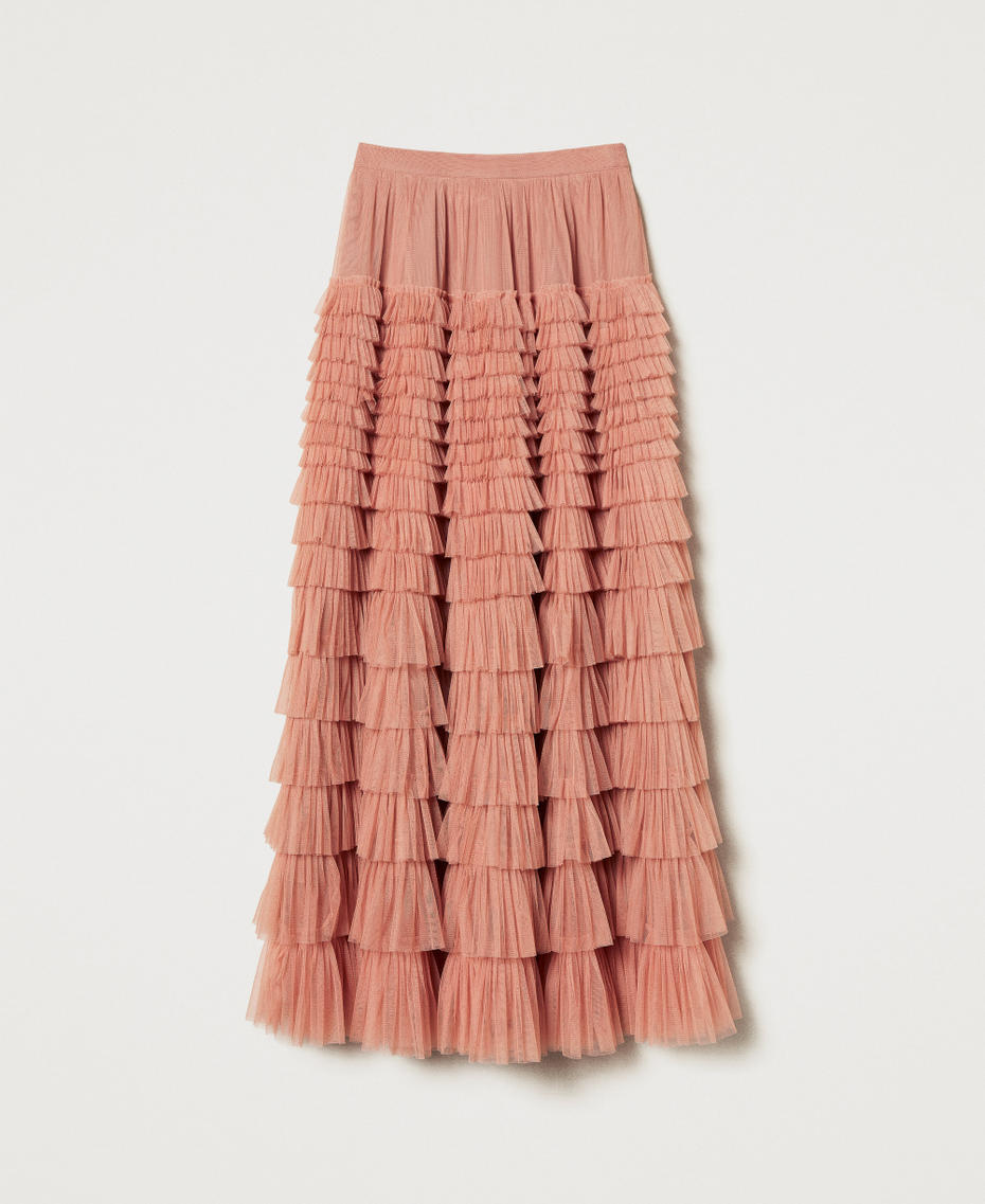 Long tulle skirt with flounces Dusty Coral Woman 251TQ2041_12364_S0