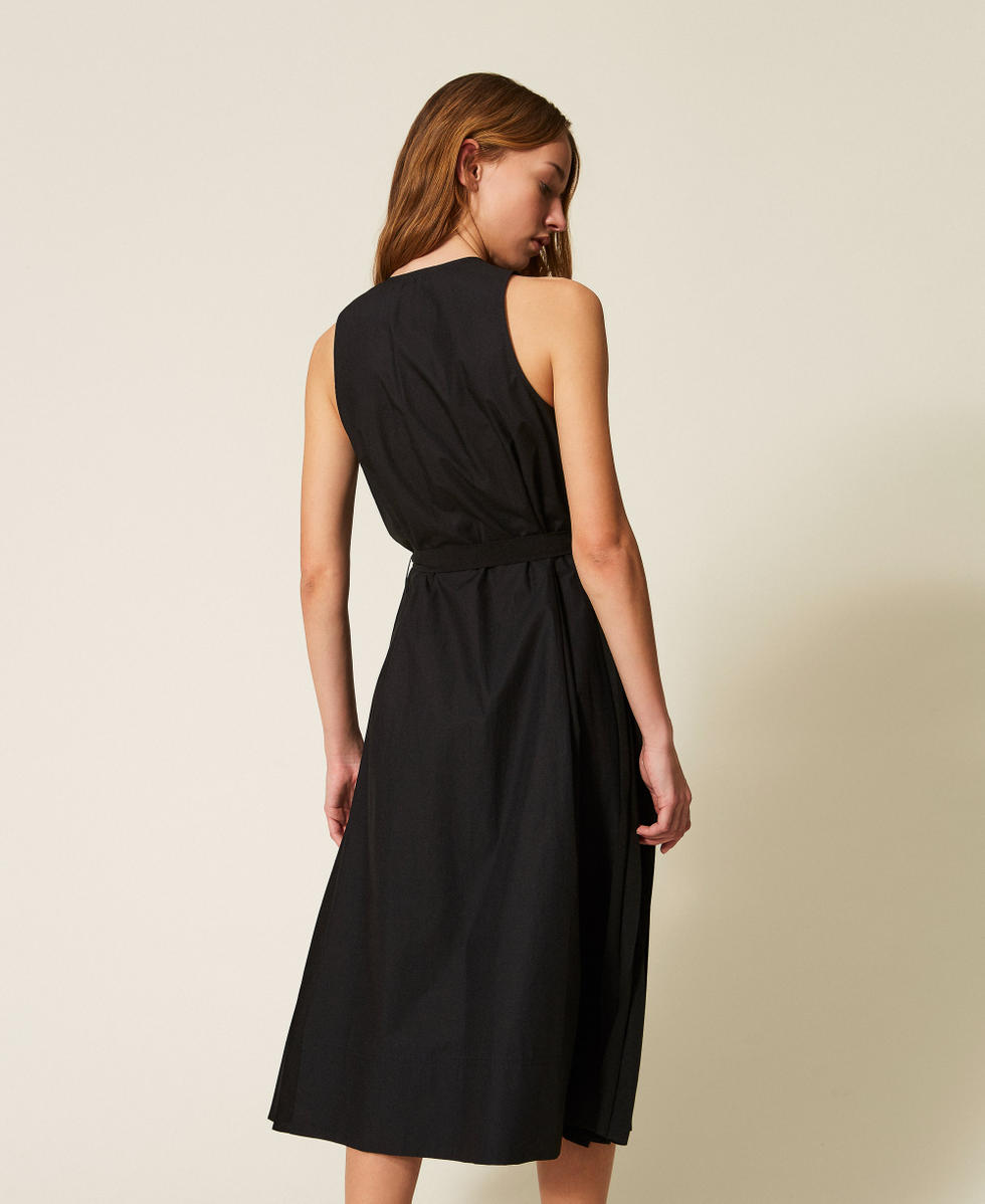 Robe longue en popeline et cr&ecirc;pe de Chine Noir Femme 261TE2030_00006_03