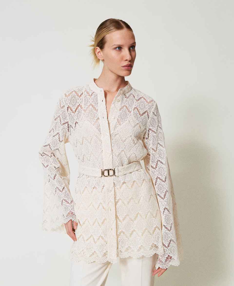 Maxi camicia in pizzo macramè Delicate Beige Donna 251TP2406_12140_01
