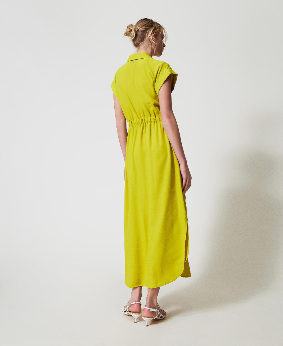 Long crpe de Chine shirt dress Woman, Green | TWINSET Milano
