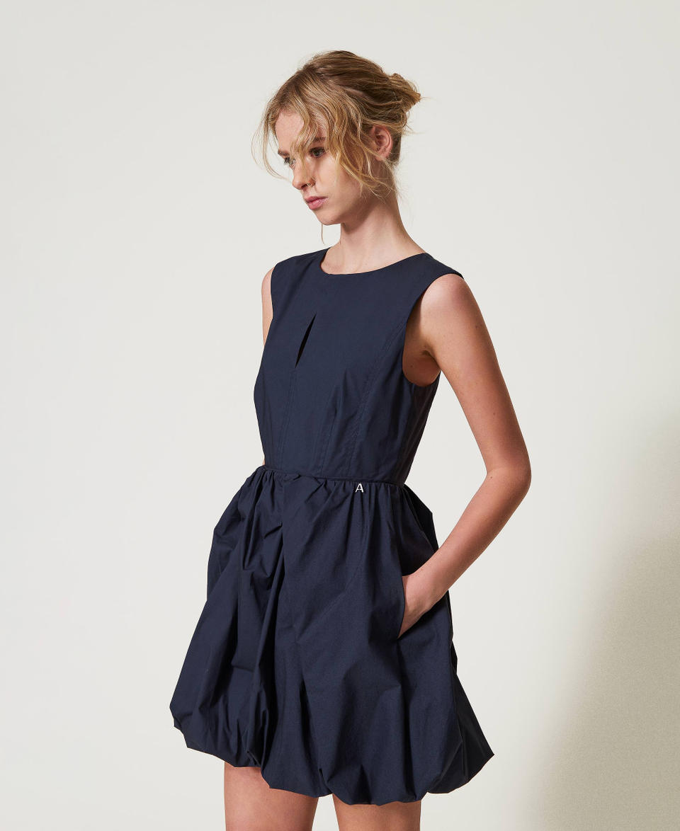 Abito corto balloon in popeline Deep Blue Donna 251AP2301_03585_01