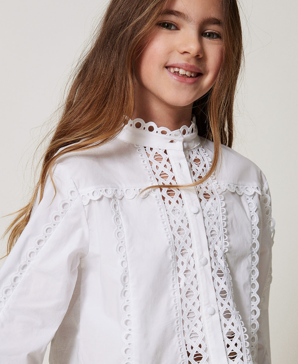 Chemise en popeline avec broderie incrust&eacute;e Blanc "Ice" Fille 251GJ2411_00808_04