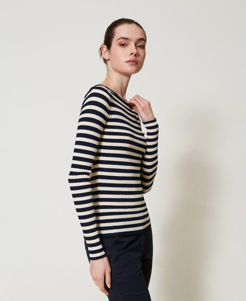 Maglia a righe con maniche lunghe Riga Neve / Blue Night Donna 251TP3471_12342_02