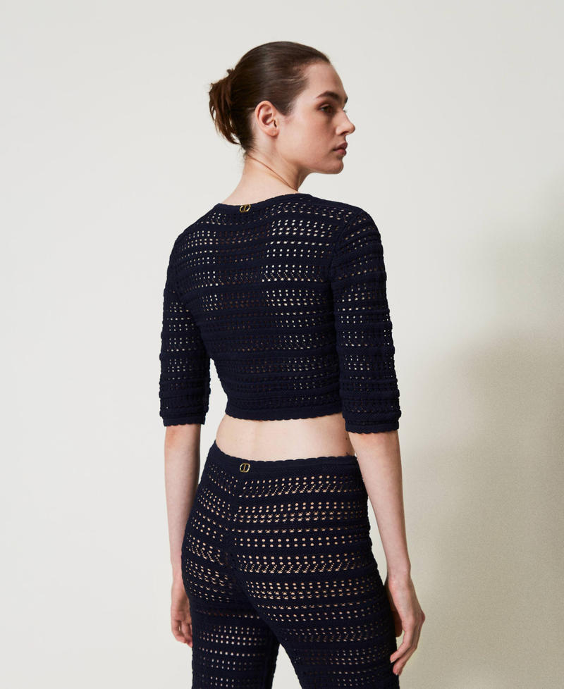 Jersey cropped perforado Blue Night Mujer 251TP3192_00238_03