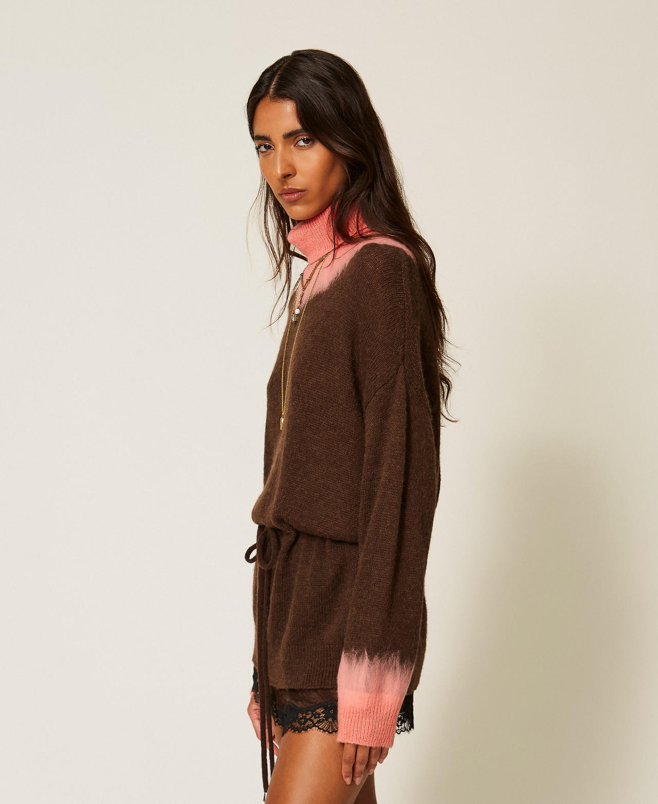 Myfo two-tone wool blend maxi jumper Black Chocolate Woman 262AQ3090_11054_03
