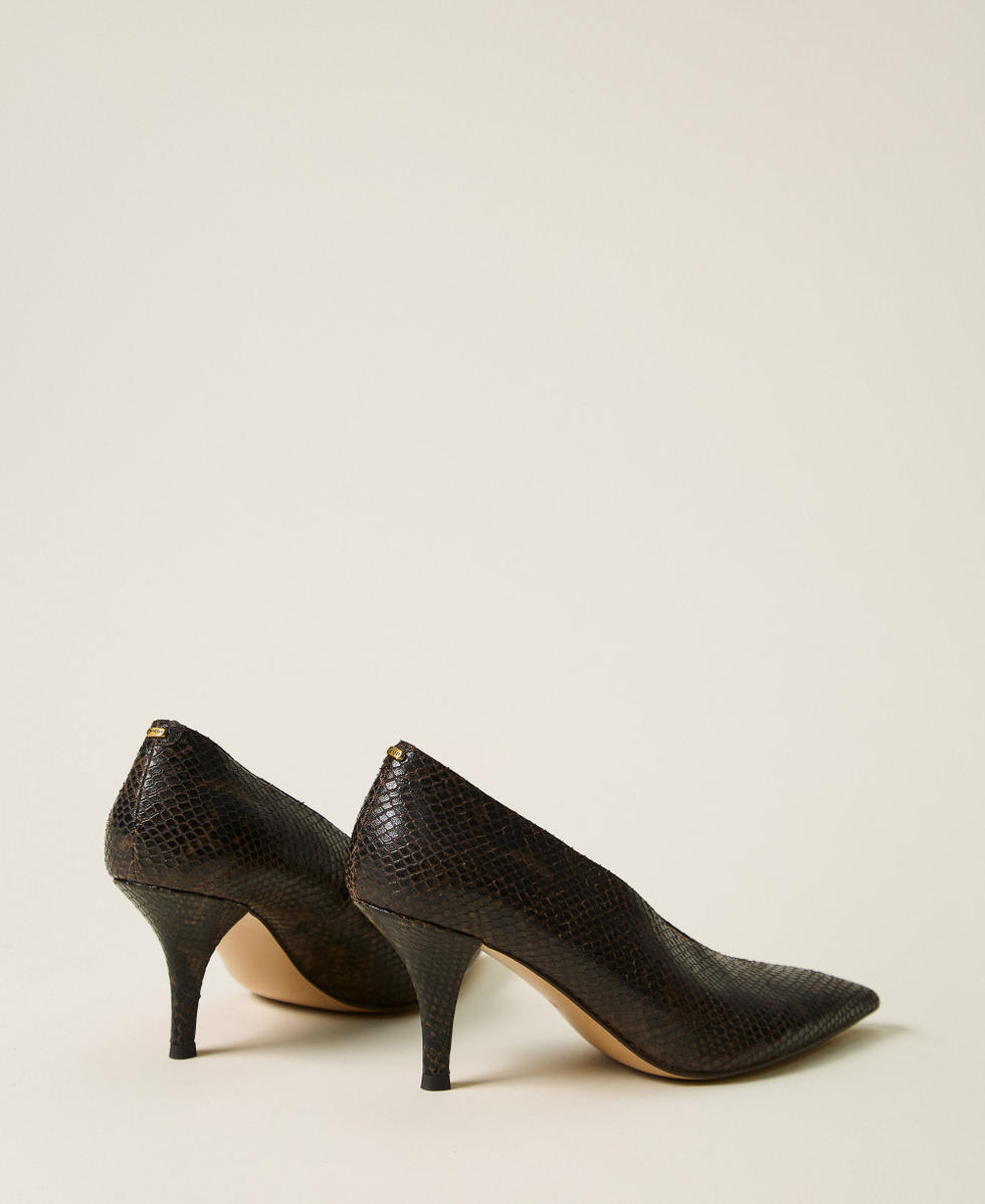 Escarpins en cuir imprim&eacute; python Imprim&eacute; Python Marron Coffee Femme 262TGT070_14054_03