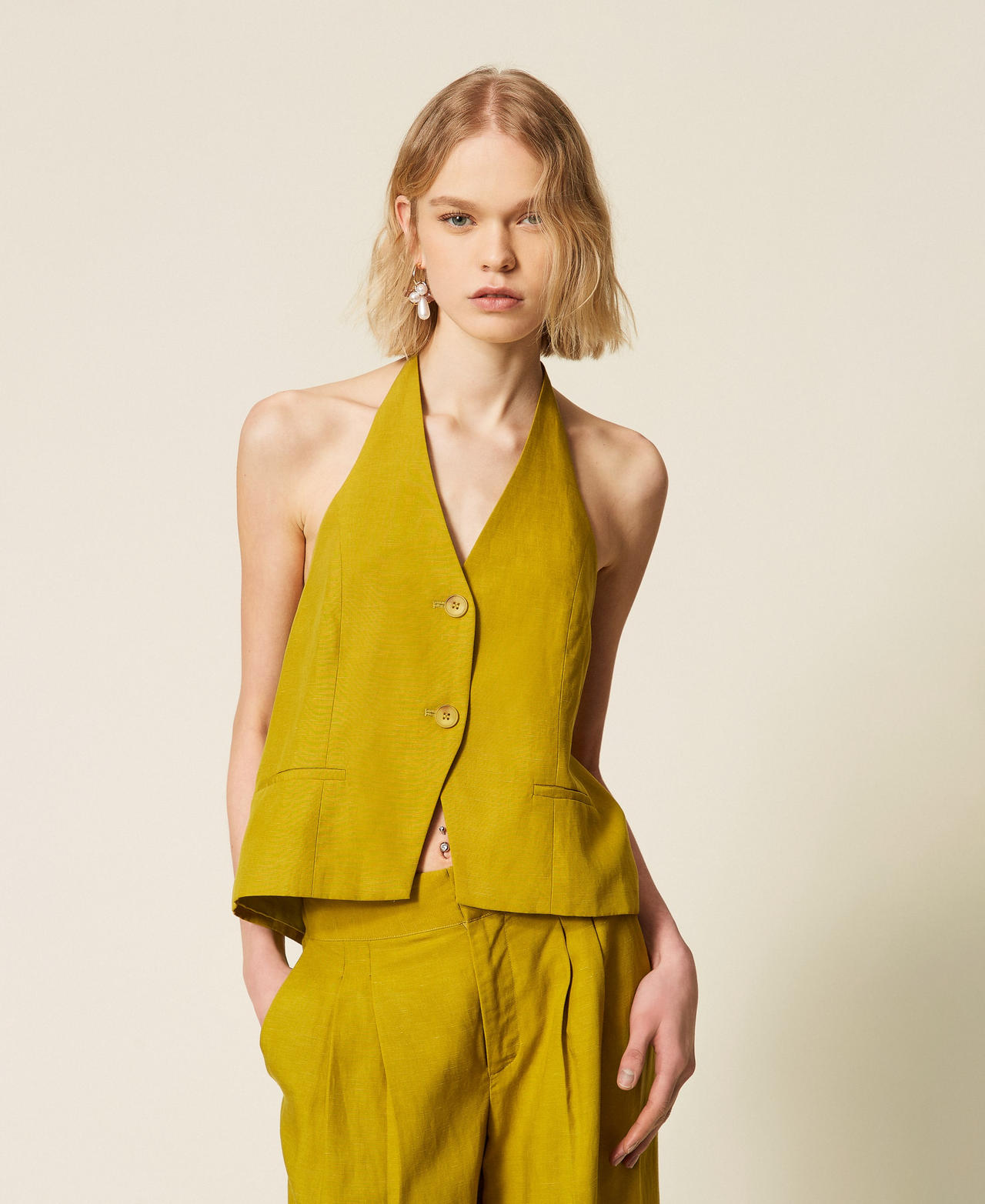 Gilet américain en lin mélangé
