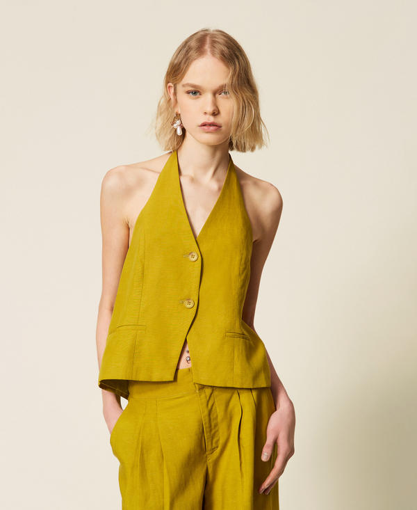 Linen blend halter waistcoat