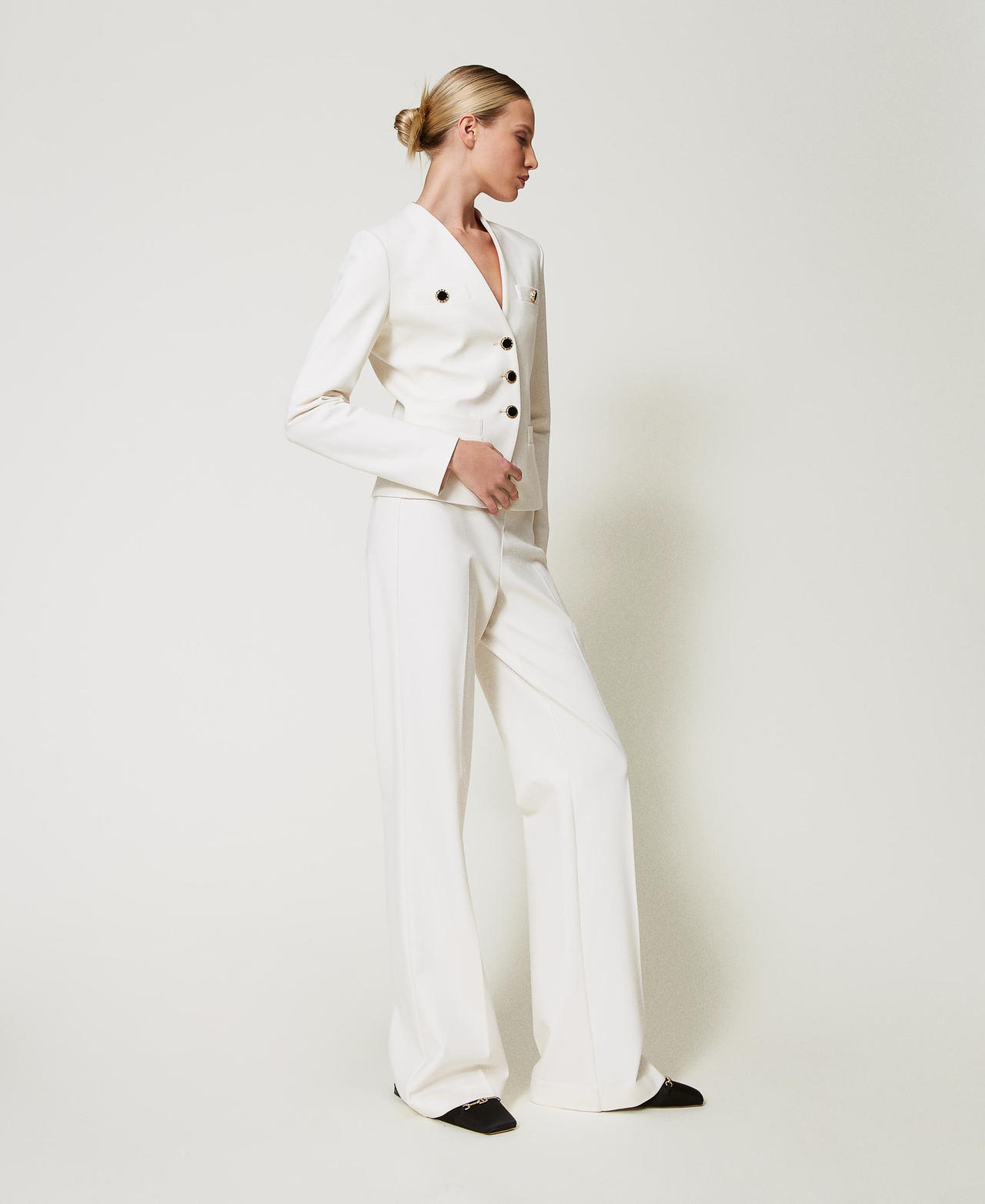 Wide leg trousers with jewel buttons Mother Of Pearl Woman 251TP2132_00059_02