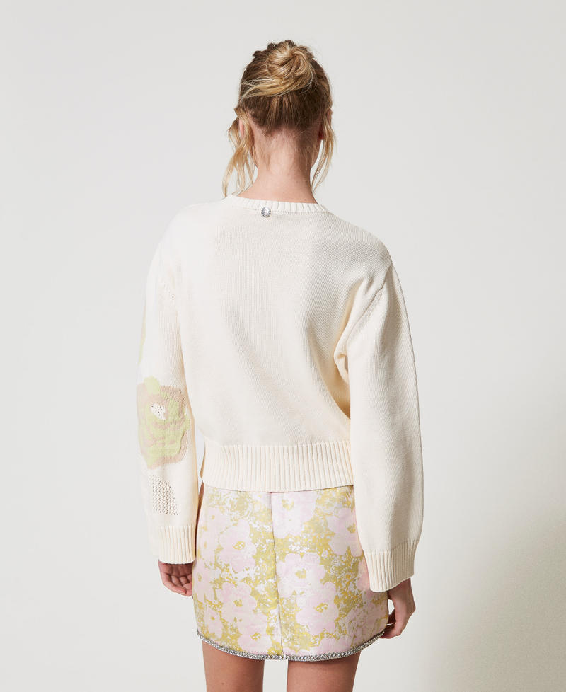 Jacquardpullover mit Rosen Sugar Weiß Frau 251AP3260_00632_02