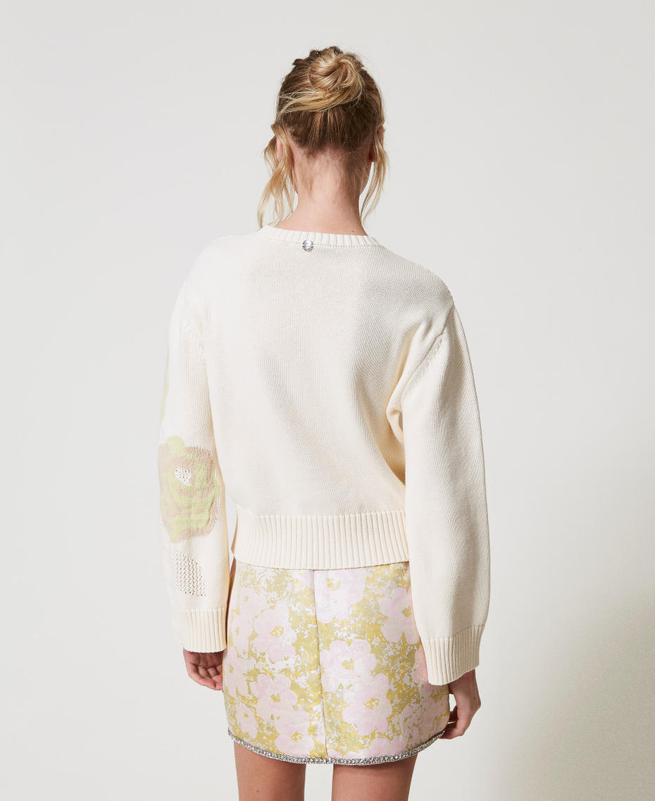 Jacquardpullover mit Rosen Sugar Weiß Frau 251AP3260_00632_02