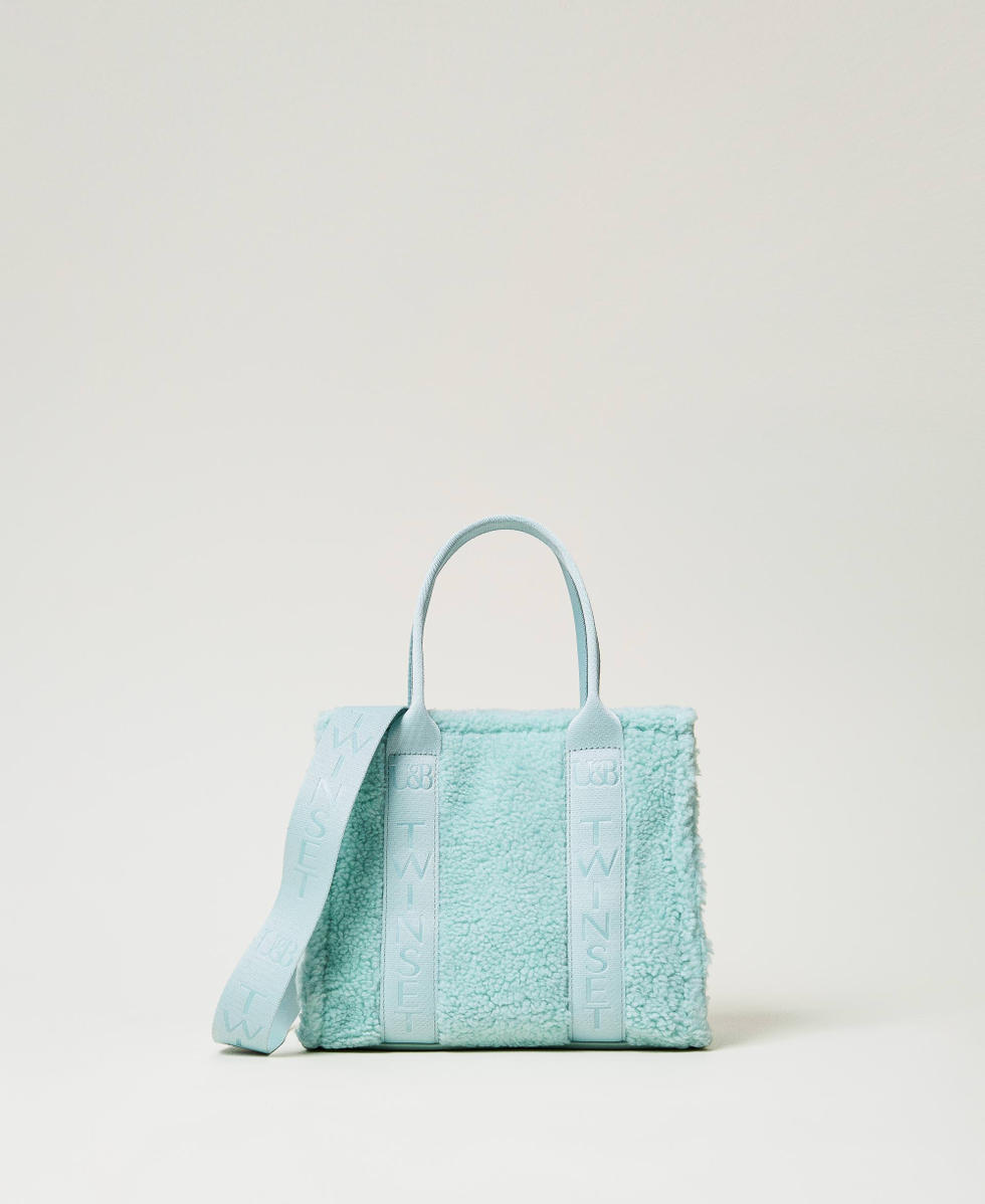 Faux fur shopper bag Agave Green Woman 242LI7CGG_00625_01