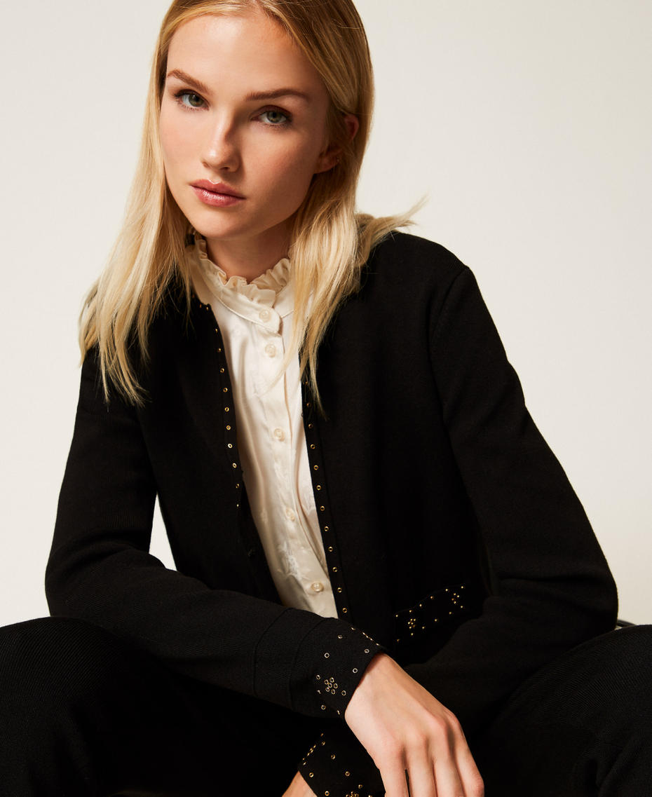 Knit jacket with rhinestones Black Woman 252TP3270_00006_PD