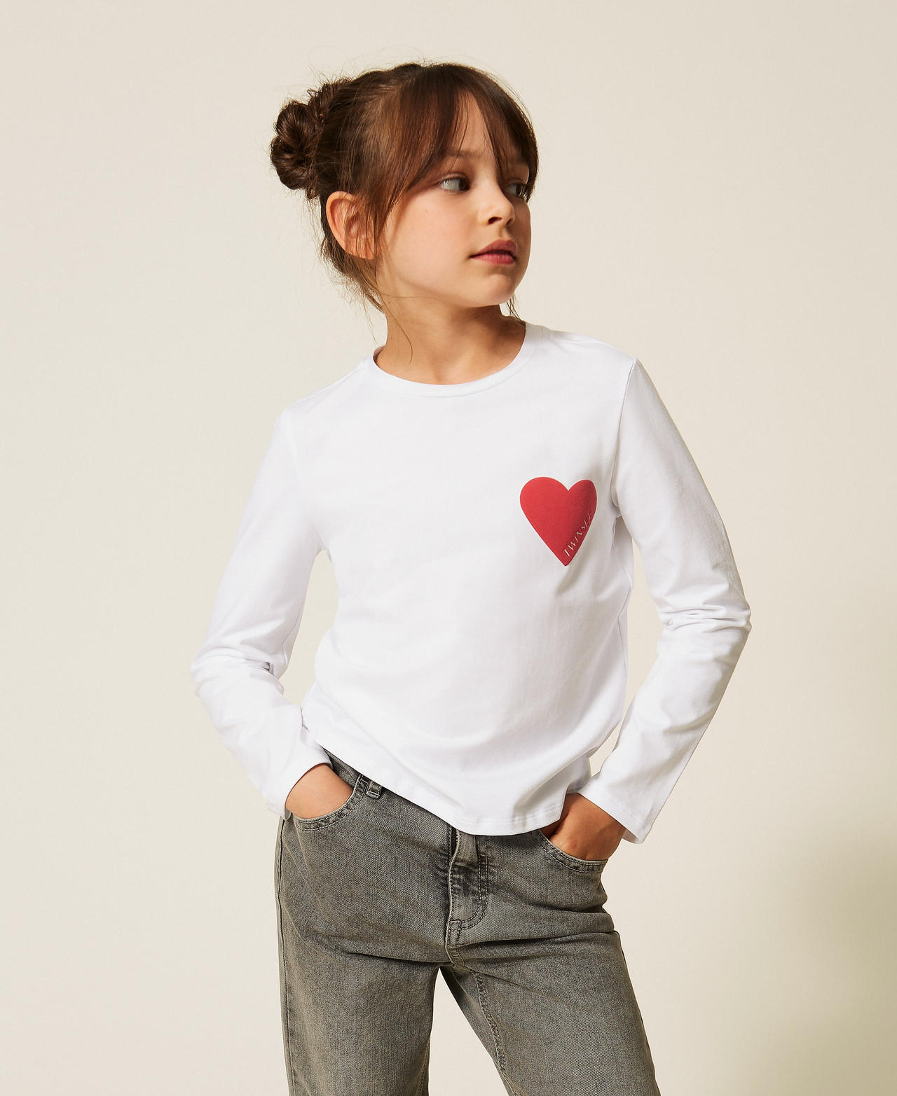 T-shirt regular con cuore Off White Cuore Magenta Bambina 262GJ2291_14008_02