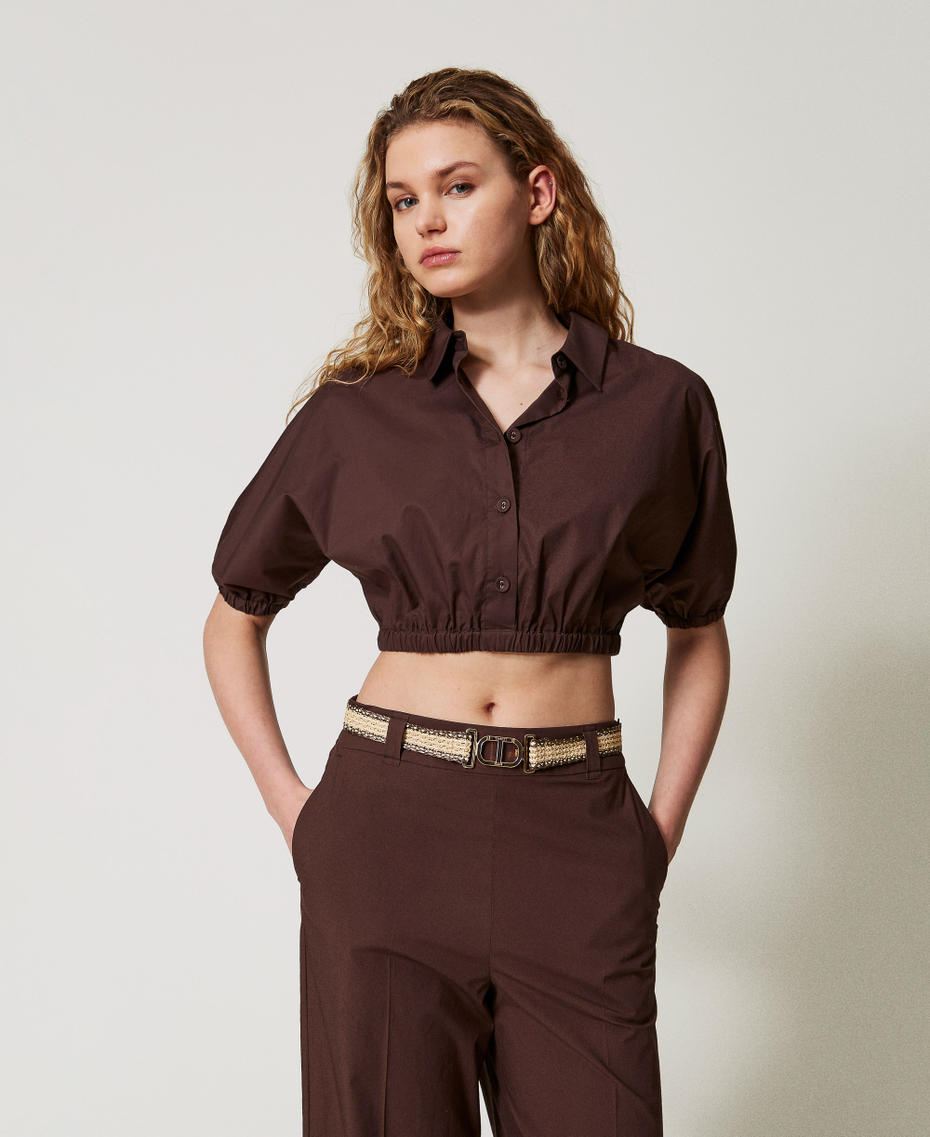 Cropped poplin blouse Coffee Woman 251TT2104_00203_01