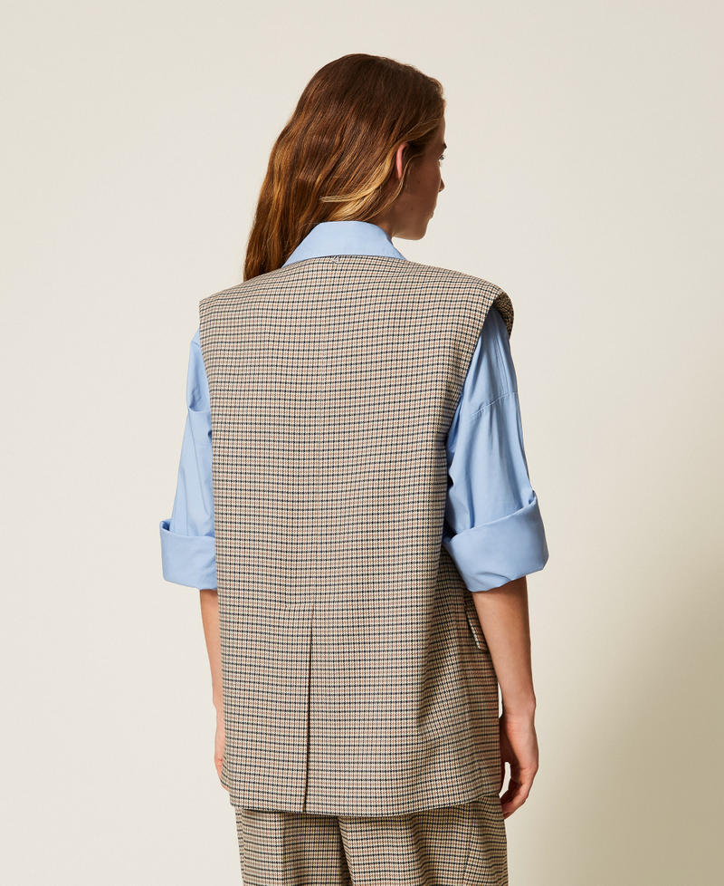 Double-breasted houndstooth sleeveless jacket Natural Houndstooth Woman 252AP2241_12667_02