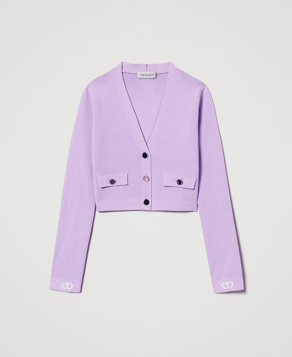 Cardigan c&ocirc;tel&eacute; avec Oval T jacquard Bicolore Pastel Violet/Ice Fille 251GJ3QW4_12296_S0