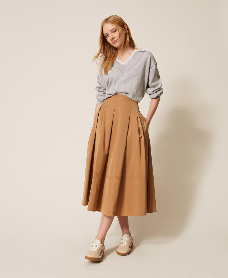 Midirock aus Taft mit Falten &bdquo;Walnut&ldquo;-Beige Frau 261LL2RBB_13302_01