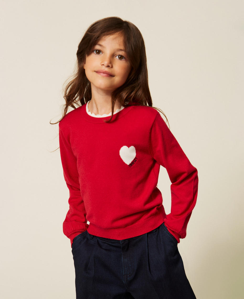 Pull fille avec c&oelig;ur et logo Rouge "Magenta"/Blanc "Neige" Fille 262GB3041_13796_01