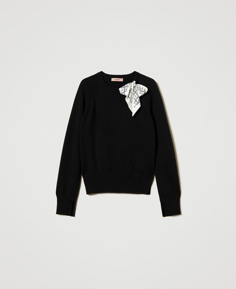 Pullover mit Logofoulard Zweifarbig Schwarz / Oval T-Print Schwarz / Schneewei&szlig; Frau 251TP3210_12340_S0