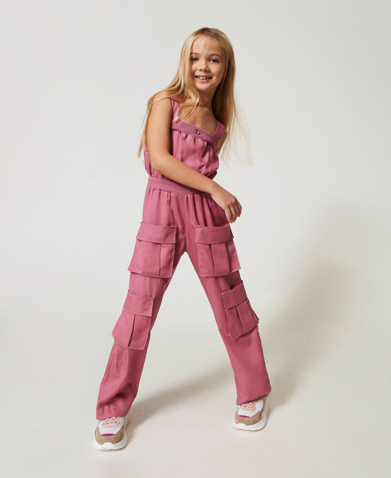Jumpsuit with utility pockets and Oval T "Flamingo" Pink Girl 251GJ2460_00868_01