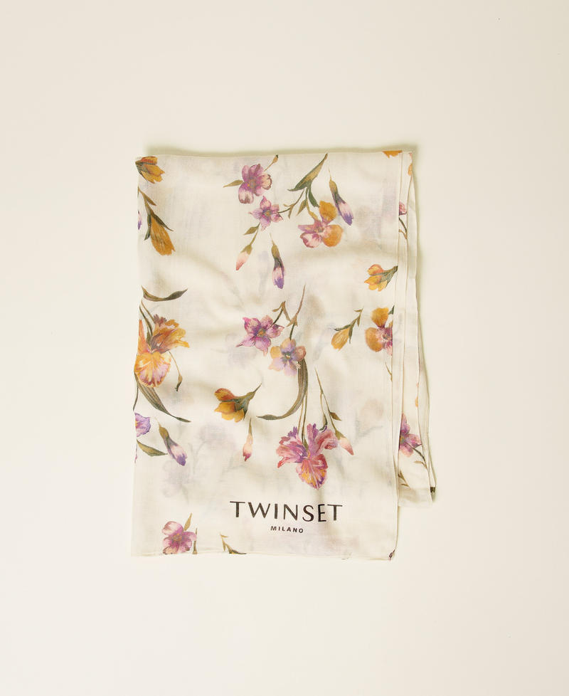 Stole with floral print Multicolour/Mother of Pearl Iris Print Woman 251TA4340_12329_01