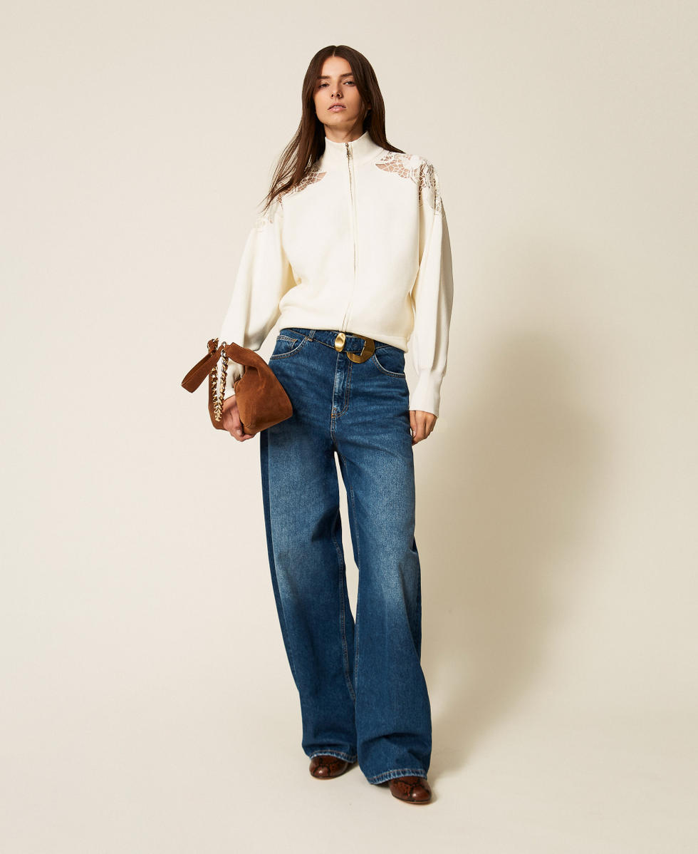 Knit jacket with embroidered organza White Snow Woman 252TP3405_00282_T0