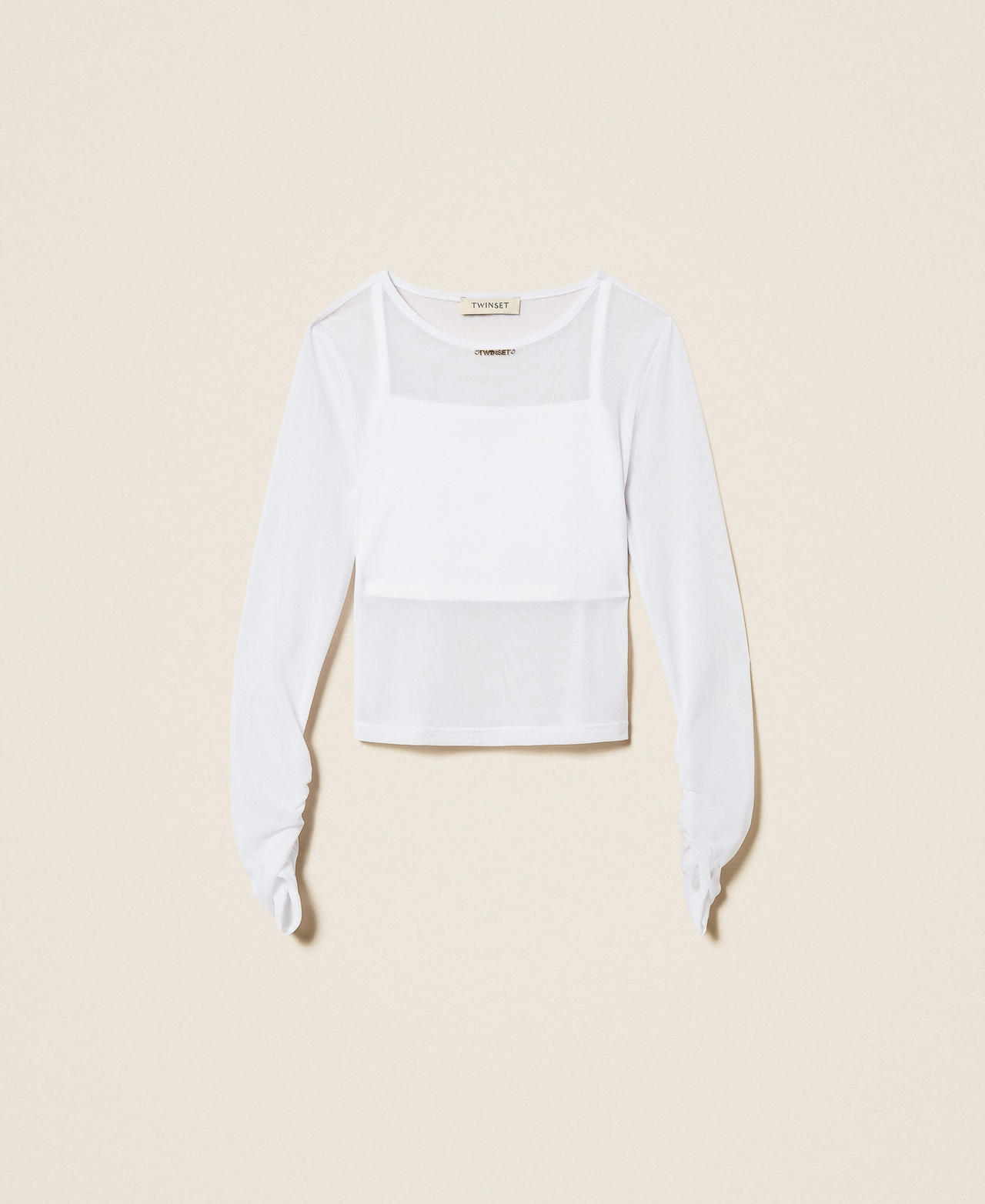 Tulle top with gathering Girl, White | TWINSET Milano
