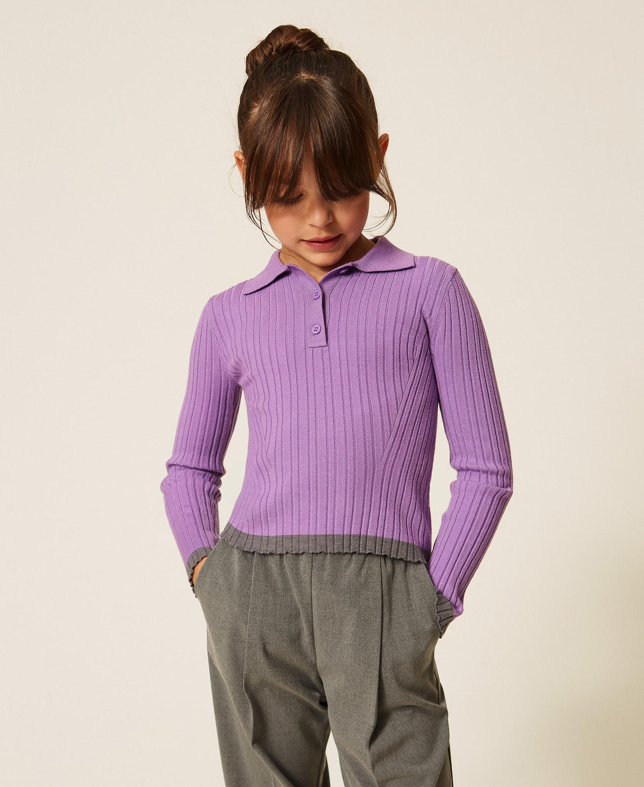 Ribbed polo jumper with contrasting details