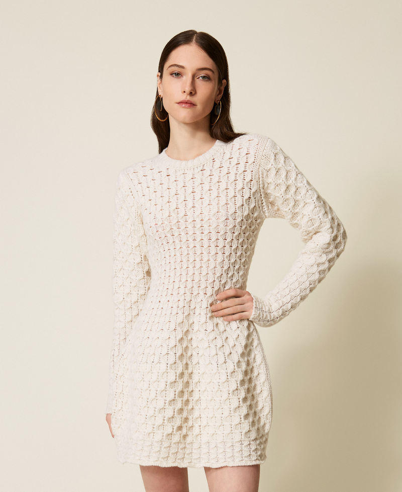 Wool and cashmere short knit dress White Snow Woman 252TS3160_00282_01