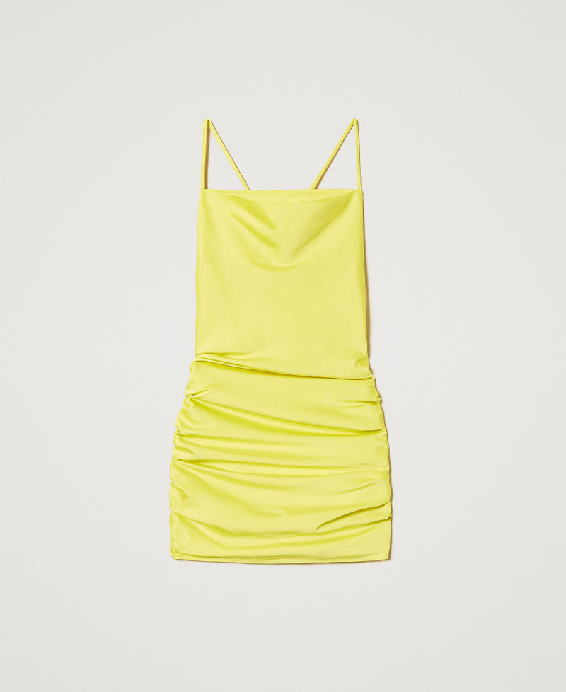 Short satin dress with draping Yellow Plum Girl 251GJ2450_12124_0S