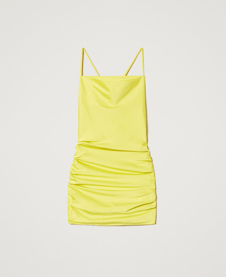 Short satin dress with draping Yellow Plum Girl 251GJ2450_12124_S0