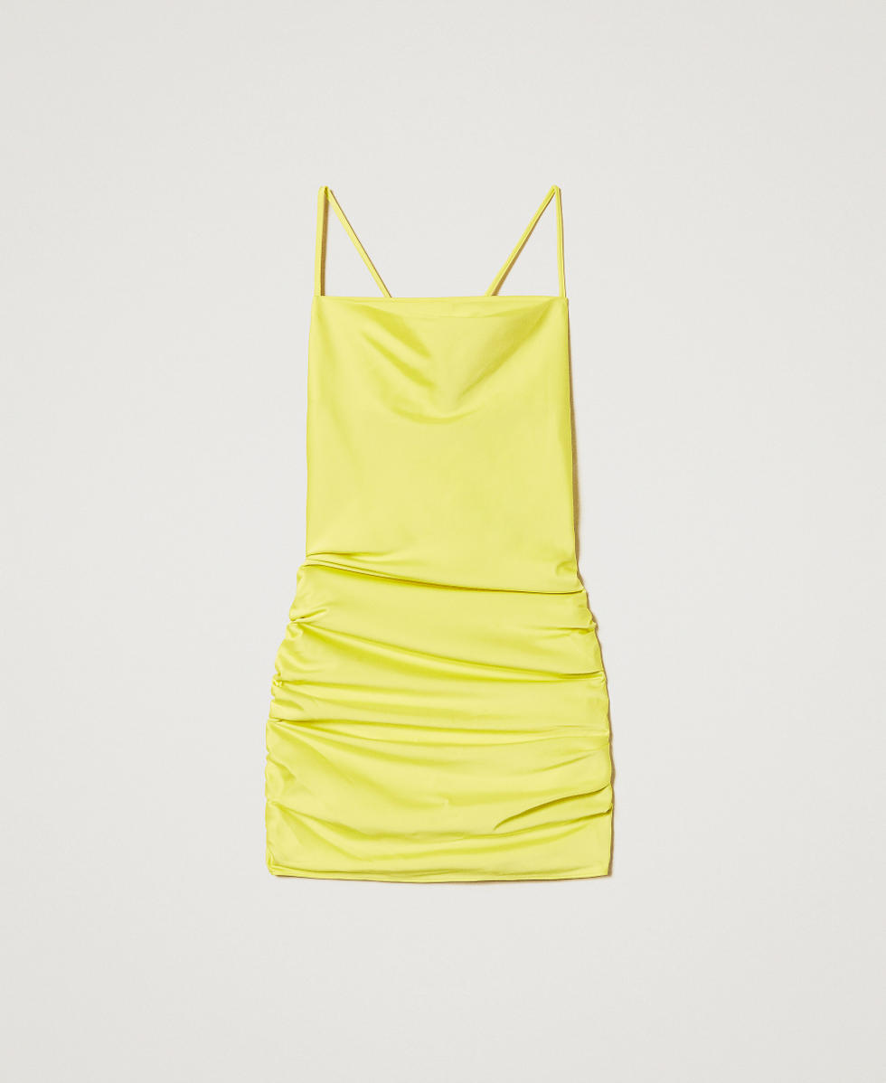 Robe courte en satin avec drap&eacute; Yellow Plum Fille 251GJ2450_12124_S0