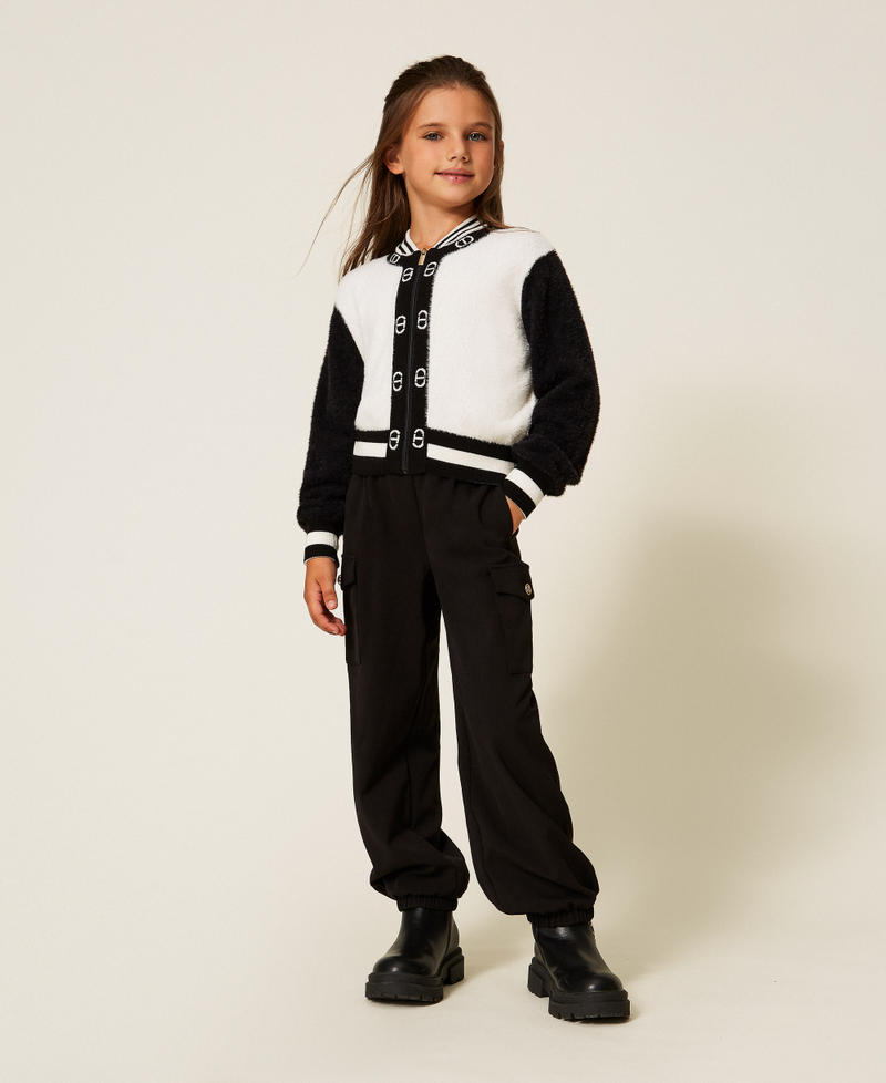 Knit bomber jacket with Oval T Bicolour Black / Off White Girl 252GJ3070_02714_T0