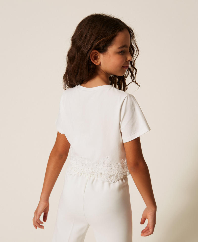 T-shirt con pizzo e logo Off White Bambina 261GJ2090_00526_03