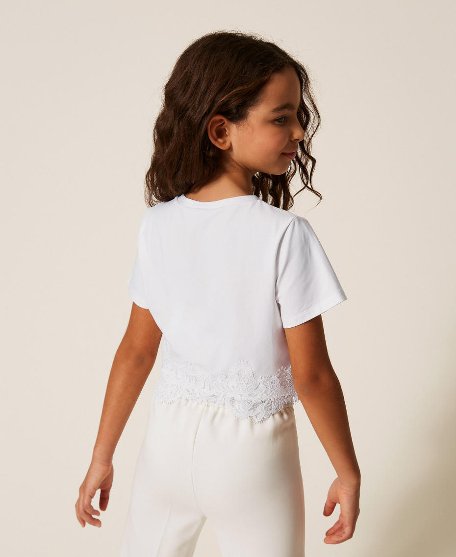 T-shirt con pizzo e logo Off White Bambina 261GJ2090_00526_03