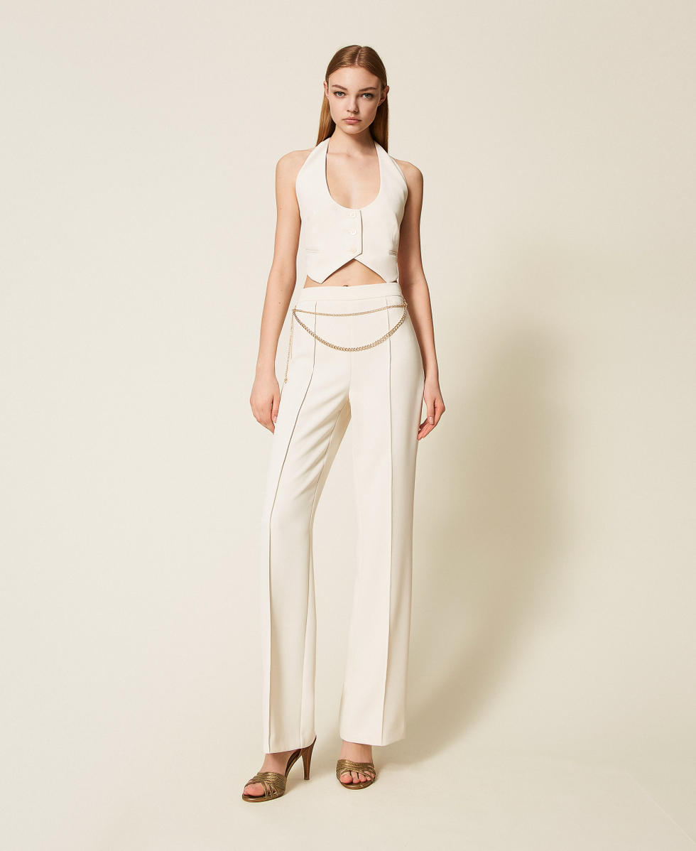 Weste aus Cr&ecirc;pe-Cady mit R&uuml;ckeng&uuml;rtel Perlmutt Frau 252TP2280_00059_T0