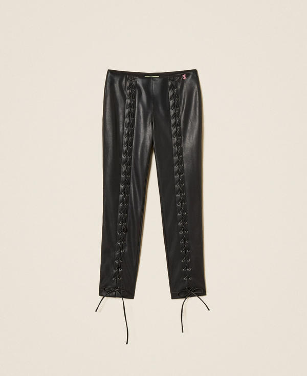 Faux leather trousers with ties