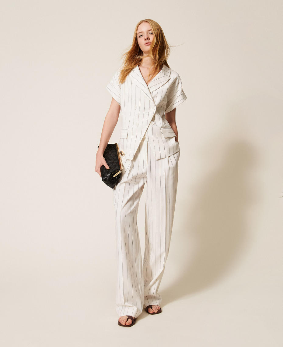 Double breasted pinstripe jacket Off White Pinstripe Woman 261AP2085_13283_T0