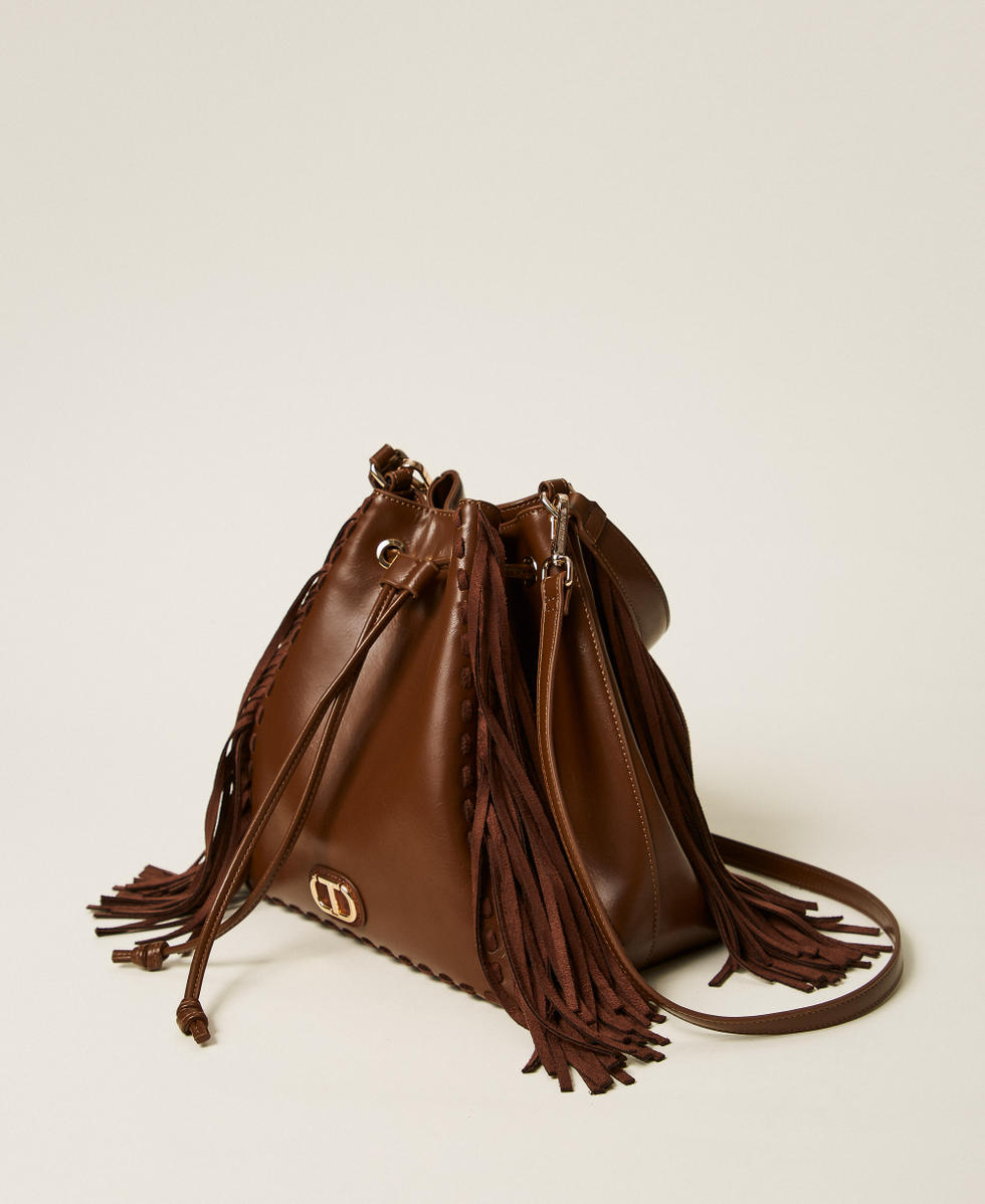 Melrose' bucket bag with fringes Woman, Brown | TWINSET Milano