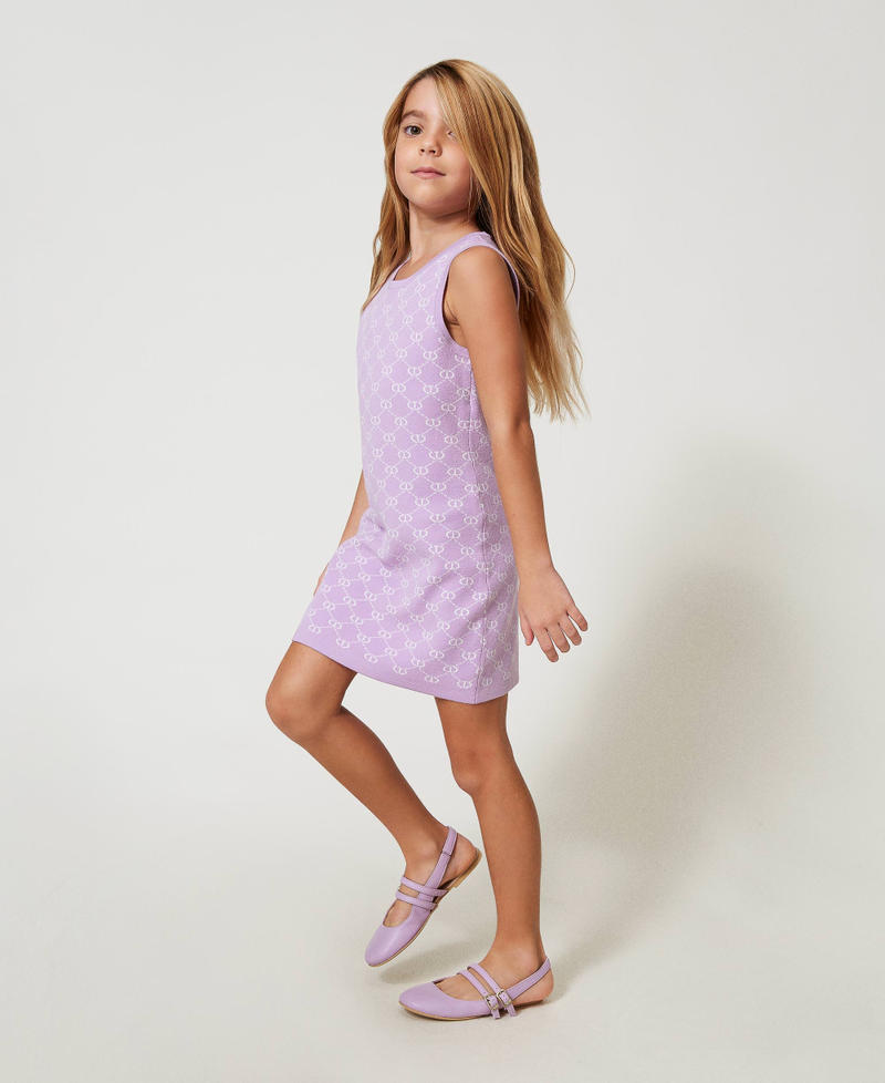 Short knit dress with jacquard Oval T Two-tone Pastel Violet/Ice Girl 251GJ3QX2_12296_02