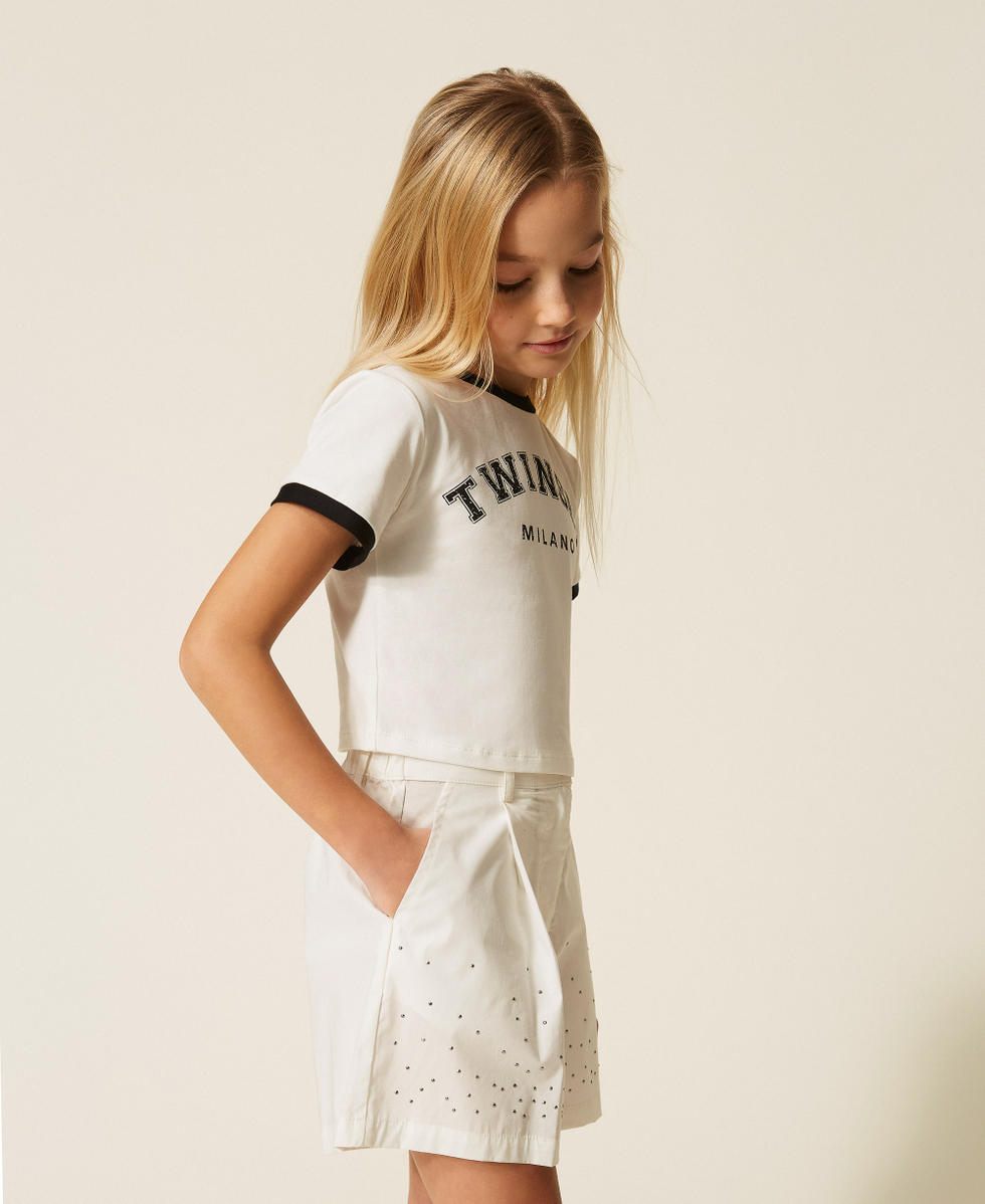 Short en popeline avec cabochons Off White Fille 261GJ2021_00526_02