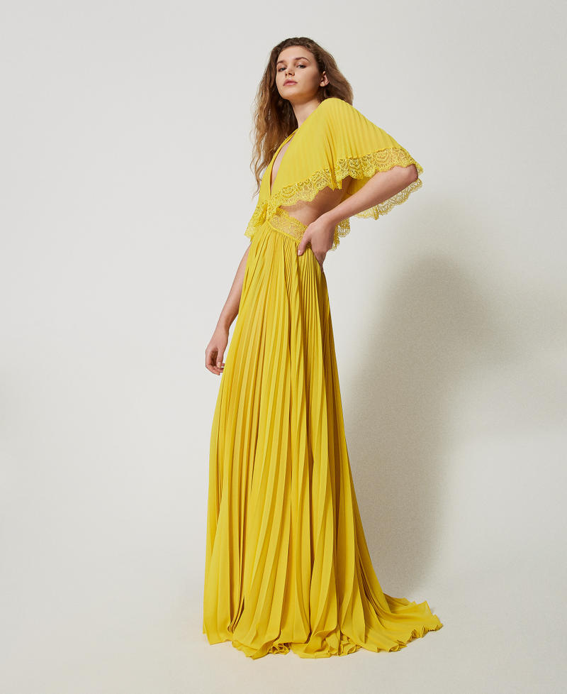 'Filicudi&rsquo; long pleated dress with lace