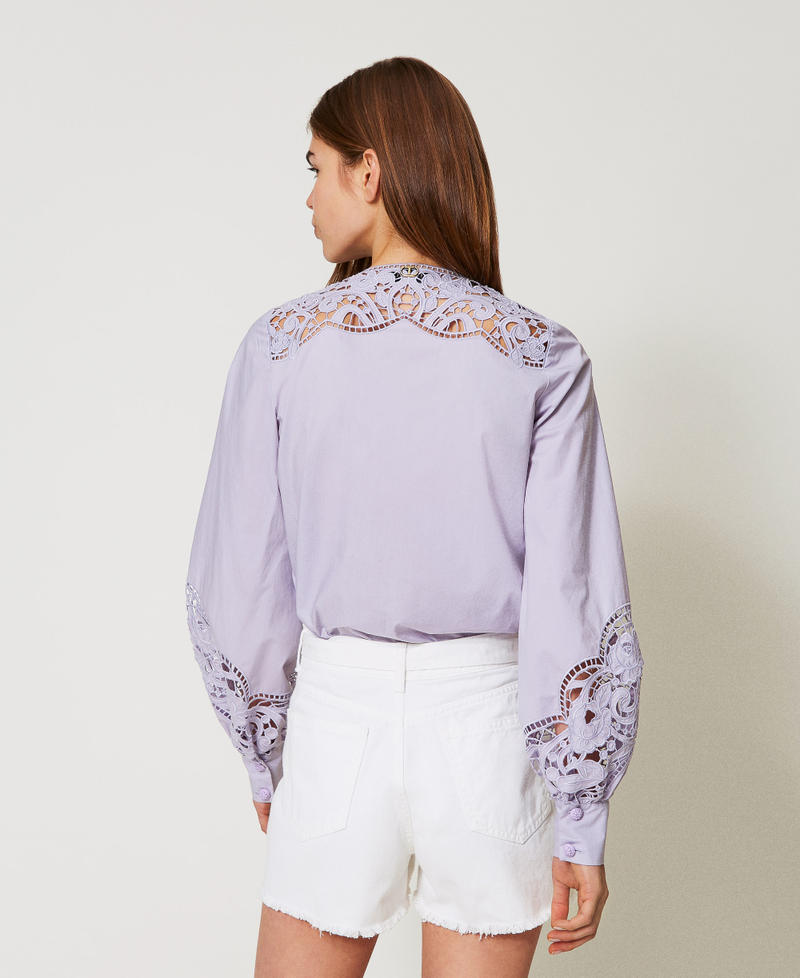 Shirt in broderie anglaise poplin Lilac Flowers Woman 251TT2333_00703_07