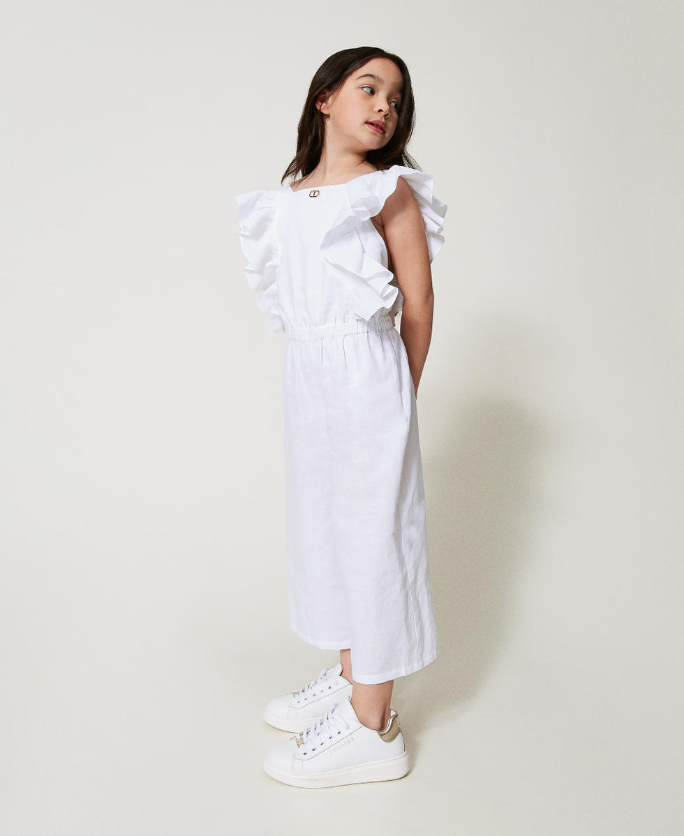 Linen blend dungaree jumpsuit "Ice" White Girl 251GJ2405_00808_02