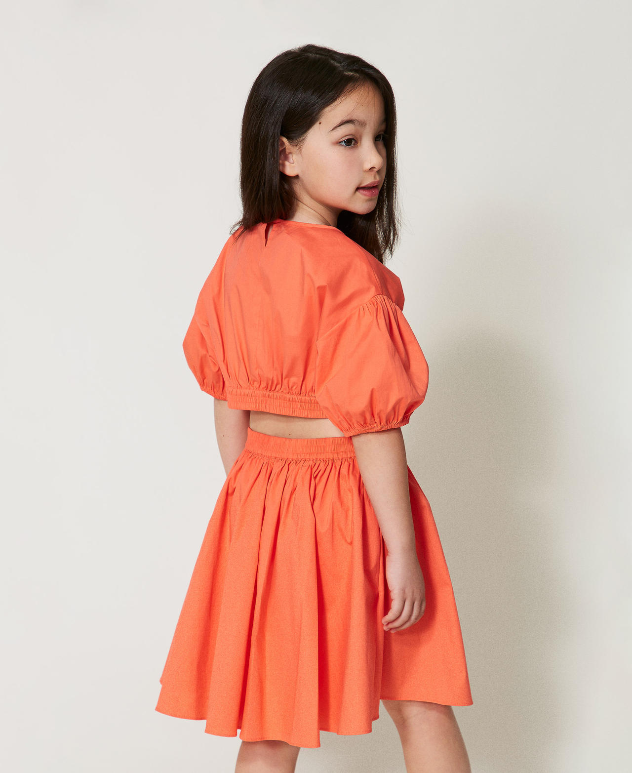 Kurzes Popelinekleid mit Cut-outs &bdquo;Sugar Coral&ldquo;-Orange (Rot) M&auml;dchen 251GJ2427_04985_03