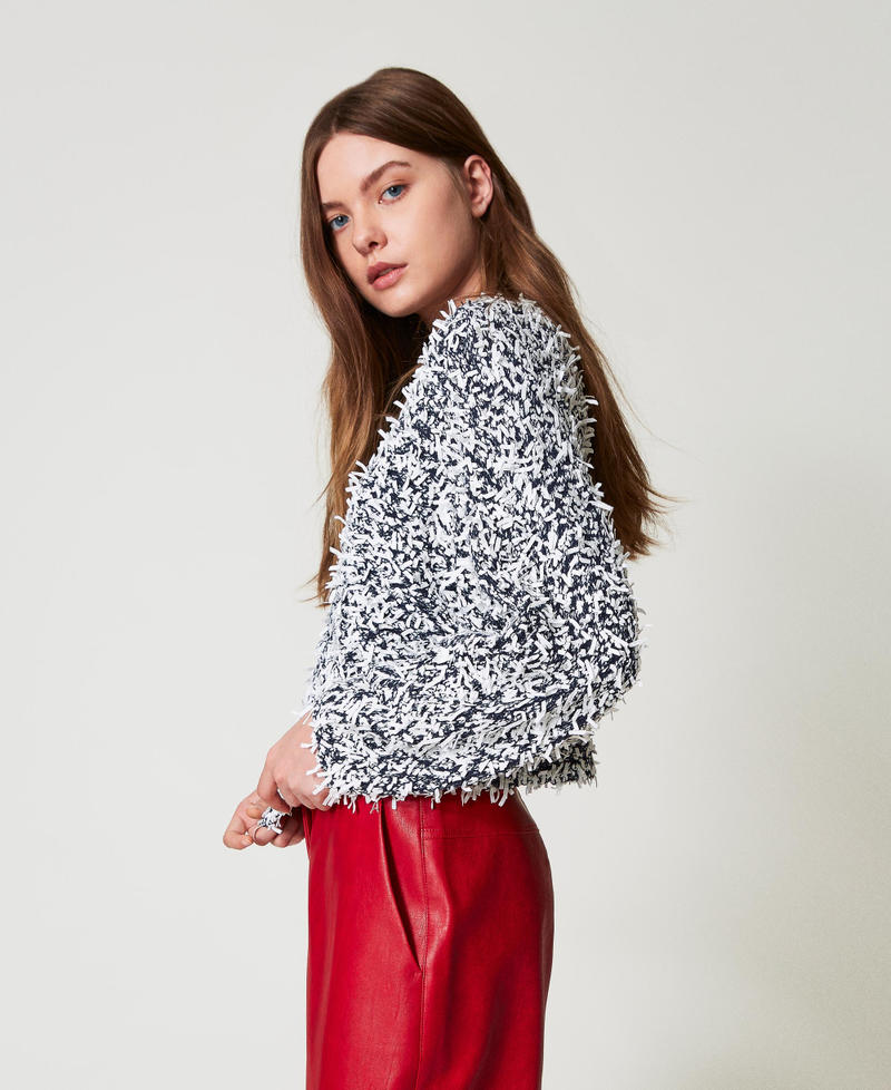 Pull en fil boucl&eacute; Bicolore Deep Blue/Papers Femme 251AP3200_12191_02